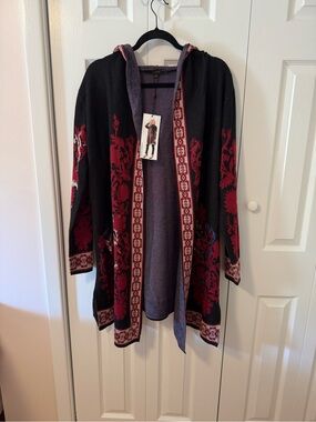 Maxsport Hooded Floral Jacquard Long Cardigan Sweater Size M NWT